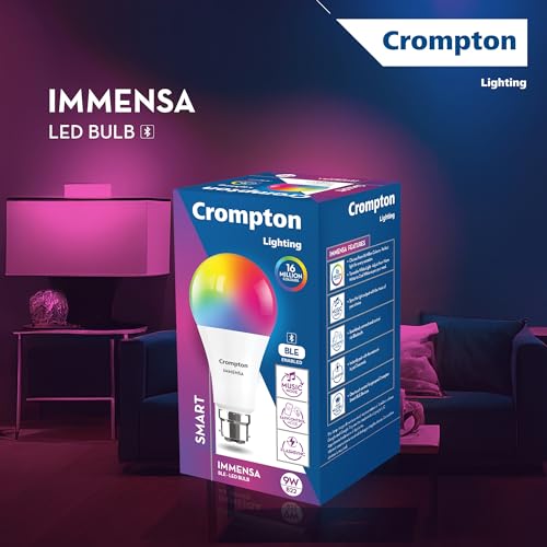 Image of Crompton Immensa 9W Bluetooth Smart LED Bulb B22 | 16M Colours, Pack of 1