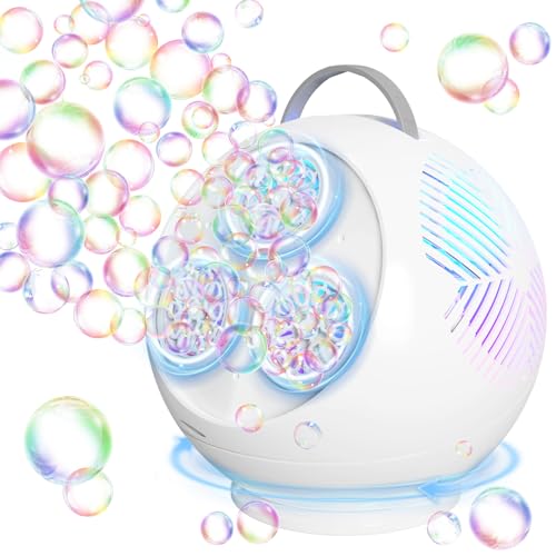 Bubble Machine Automatic Bubble Blower for Kids Toddlers Rechargeable Portable Spherical LED Bubble Maker Electric Auto Rotating 45°/360° Outdoor Toy Birthday Party Wedding (Spherical White)