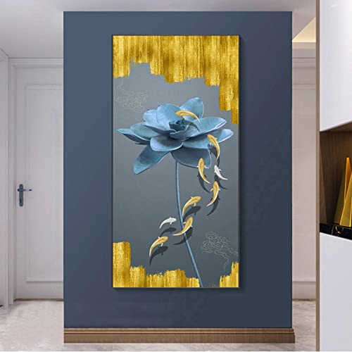 Peinture poisson or et lotus abstrait KEBIA toile 50x100cm pour déco salon