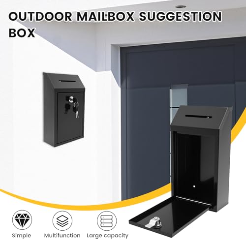 Metall Spendenbox,Briefkasten mit Schlüsselschloss,Outdoor Vorschlagsbox mit Einwurfschlitzen,Langlebig,für Zuhause,Büro,Außenbereich und Gewerbliche Standorte(schwarz)