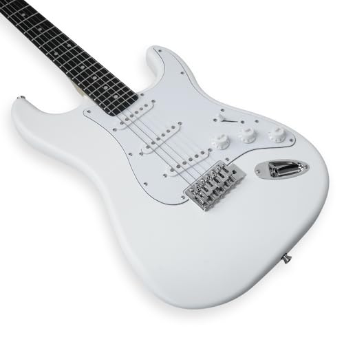 Image of Medellin MDE1WH 38 inch ST-Style Electric Guitar | Linden Wood Body | Maple Neck | SSS Single-Coil Pickups | 5-Way Switch | Tremolo Bridge | Gig Bag + Learning Course | White