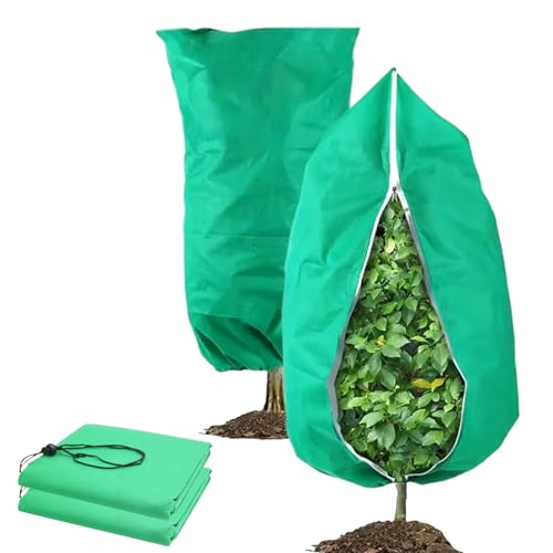 BSITSSS Lot de 2 Voile Hivernage Plante Exterieur 80 x 120 cm, Vert Housse Hivernage Plante, Voile D'hivernage avec Fermeture Éclair Cordon de Serrage pour Plantes Olivier Palmier Citronnier Arbre