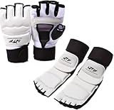 Karate Boxing Half-Finger Gloves and Foot Guards,Taekwondo Karate Gloves & Sparring Gear Foot Protector Set, Kit for Martial,Punch Bag Kickboxing,Competition Sparring Gear (XL)