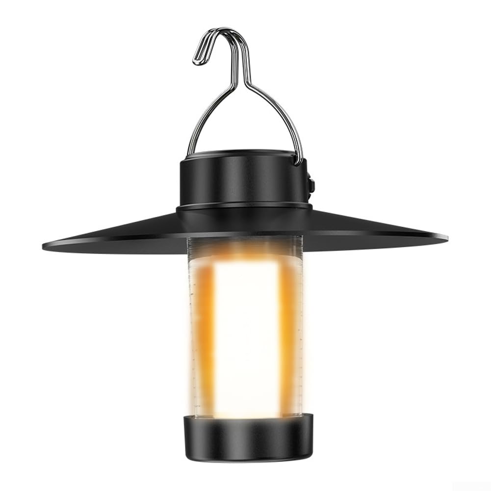 Rechargeable Led Camping Lantern With Warm Light Modes And Magnetic Base For Outdoor Hiking Tent Use Black Color