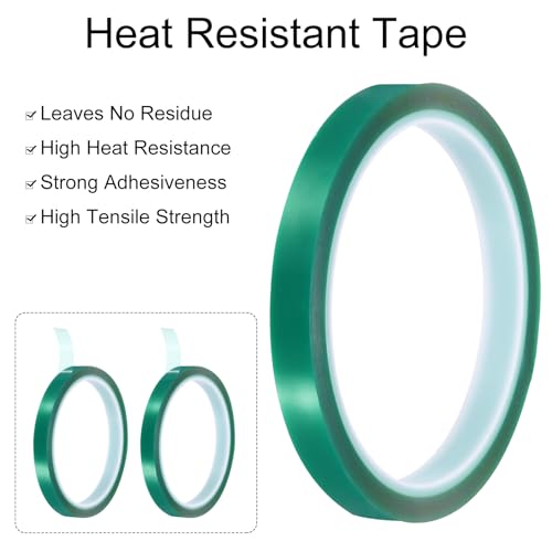 Image of uxcell Green Heat Tape, 2 Rolls 10mmx33m 108ft High Temperature Heat Resistant Tape for Sublimation,Heat Vinyl Press,Heat Transfer, Circuit Board, No Residue