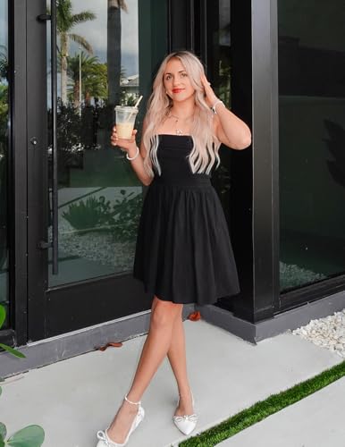 Image of ZESICA Women's Summer Strapless Mini Dress 2026 Casual Off Shoulder A Line Swing Boho Beach Vacation Party Short Dresses