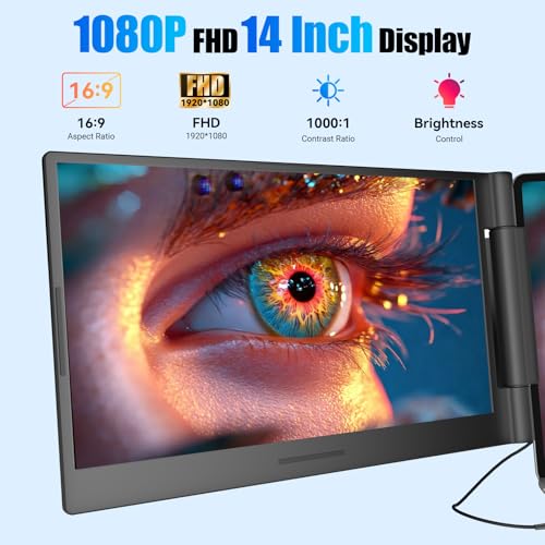 Image of Funhill Laptop Screen Extender 14 inch Laptop Monitor Extender 1080P IPS, Triple Portable Monitor for Laptops 13-17.3 inch with Display /HDMI Port, Plug-Play Portable Screen for Windows /Chrome /Android