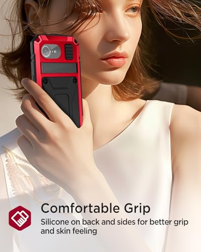 Coque iPhone 16e Miimall en métal rouge avec protection d'écran intégrée robuste