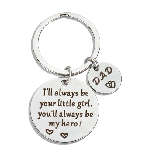 CCILAND Fathers Day Gift for Dad, Dad Keychain Gifts from Daughter for Birthday Thanksgiving, I will Always be Your Little Girl, You will Always be My Hero Dad Keyring