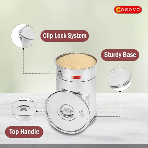 Image of COSOVO Steel Rice Storage Container | Steel Storage Box Drum | Grocery Container for Kitchen | Kothi | Dibba | Storage Box /Drum (15KG /20L)
