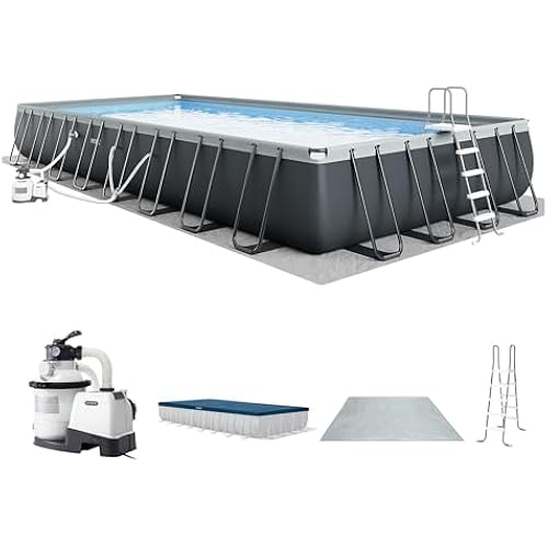 INTEX Ultra XTR 32ft x 16ft x 52in Above Ground Swimming Pool Set w/Pump | 26373EH - 2800 GPH Sand Filter Pump, Ladder, Pool Cover & Ground Cloth Included - Strong Galvanized Steel Frame