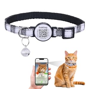 Cat Collar Breakaway with QR Code Name Tag,Cat Collar with Bells and ID tag,Scan QR Receive Instant Pet Location Alert Email (Black)