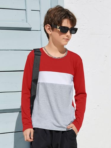 Image of ZDC Kids Boys Long Sleeve T-Shirts Color Block Crewneck Fashion Basic Tee Tops 5-14 Years