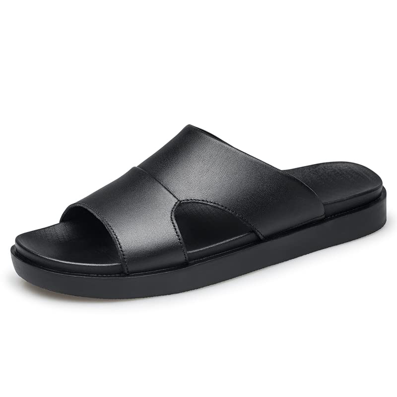 Men Black Leather Slide Sandals Slip On Casual Slippers Summer Shoes Anti-skid Wear Resistant Retro Style2