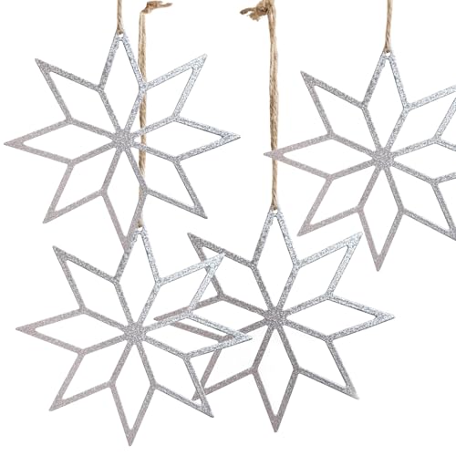 Anhänger Stern Silber 13 cm – 4er-Set Weihnachtsanhänger aus...