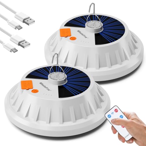 WholeFire 2 pièces Lampe de Camping Solaire LED Rechargeable par USB avec Télécommande, 5 Modes...