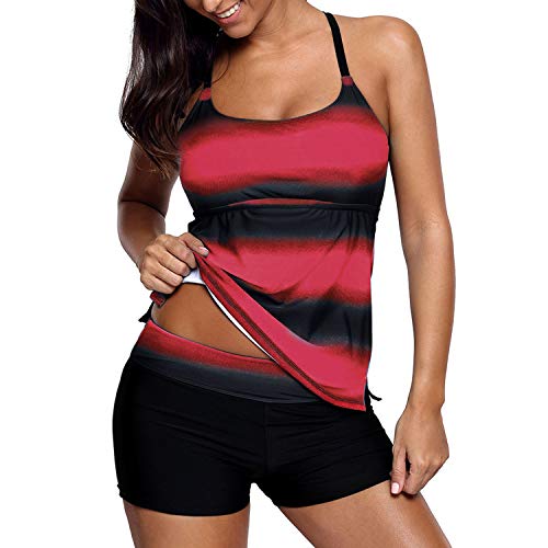 Jywmsc Mujer Degradado de Color Traje de Ba?o Deportivo Bikini Strappy Tankini Top con Corto Cover