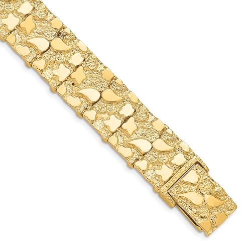 Diamond2Deal Solid 10k Yellow Gold 15.0mm Mens Nugget Bracelet 8inch