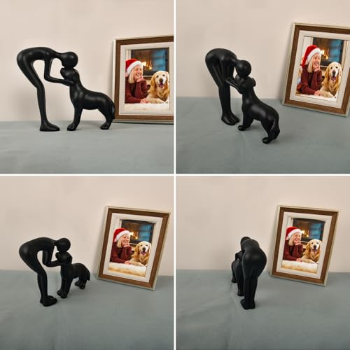 FriyGardcn Hunde-Skulptur, Heimdekoration, niedlicher Mann und Hund, Dekoration für Büro, Wohnzimmer, Schlafzimmer, Zuhause, Erinnerungsgeschenke für Tierliebhaber (schwarz)