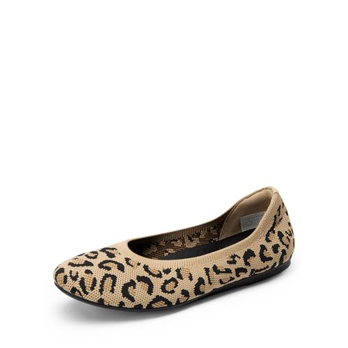 DREAM PAIRS Wide Ballet Flats Shoes for Women, Width Foldable Knit Women's Flats with Arch Support, Comfortable Shoes for Women Dressy Casual Work Office 6 Leopard