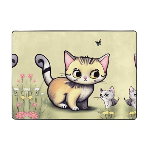 Tapis en flanelle résistant aux taches grand format motif chat