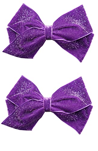 ZOONAI 5 Inch Baby Girl Velvet Hair Bows Boutique Hair Clip Teens Toddlers Glitter Sequins Hairpin Headwear - Set of 2 (Purple)