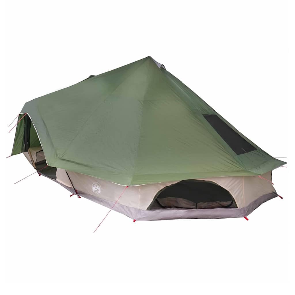 Tipi Namiot rodzinny Taffetas 466 x 310 x 240 cm z zielonym dachem, portem E i hakiem wiszącym na taras, kemping
