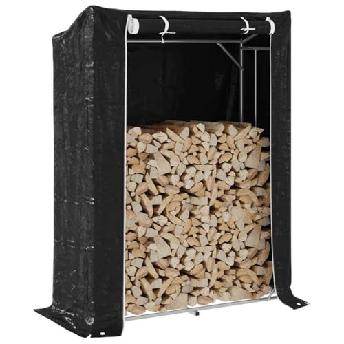 NQJIBUE Estante para leña con cubierta de lluvia, 150 x 60 x 200 cm, acero galvanizado