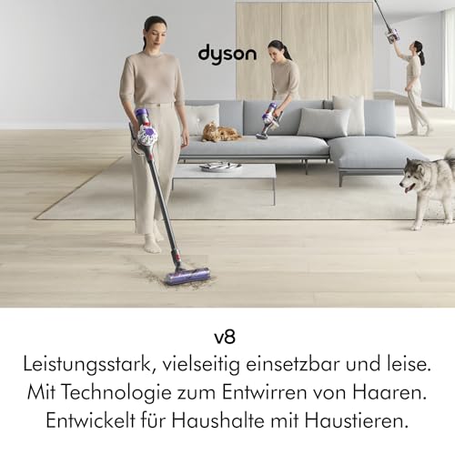 Dyson V8™ Advanced kabelloser Staubsauger für Hausfrauen im Wohnzimmer Leichtigkeit und Effizienz: 2-in-1 Rotoren, Silbe