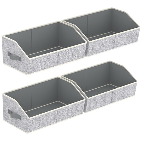 Image of Homsorout Storage Bins for Shelves - Large Trapezoid Closet Shelf Organizer, Fabric Organization Bins with Handles, Storage Baskets for Clothes, Towel, Purse, 4 Pack, Light Gray
