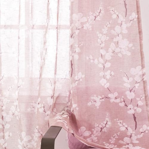 Image of BFAM Sheer Curtain with Floral Print, Premium Printed Sheer Drapes, Eyelet /Grommet Curtain for Living Room, Bedroom, Light Filtering Curtains, Pink Floral 5 Feet,Pack of 1 Curtain