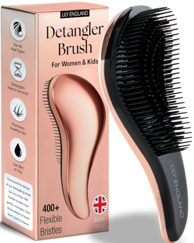 Lily England Detangle Hair Brush for Thick Curly & Straight Hair - Detangling Hairbrush for Women Kids & Toddlers with Flexible Bristles - Smooth Detangler for Wet & Dry Hair Rose-Gold