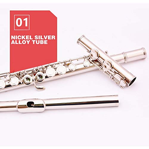 Plateado niquelado C Tune y E-Key Flauta Concierto Profesional Instrumento Musical Flauta 16 Hoyos Quartic General (Color : Silver)