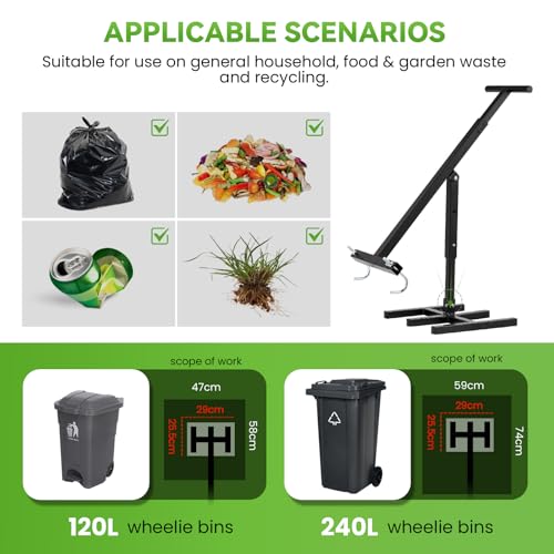 NEWTRY Manuelle Müllpresse, Müllverdichter für 120L-240L Mülltonne, Komprimiert Haushalts-, Küchen- und Gartenabfälle, Schwarz