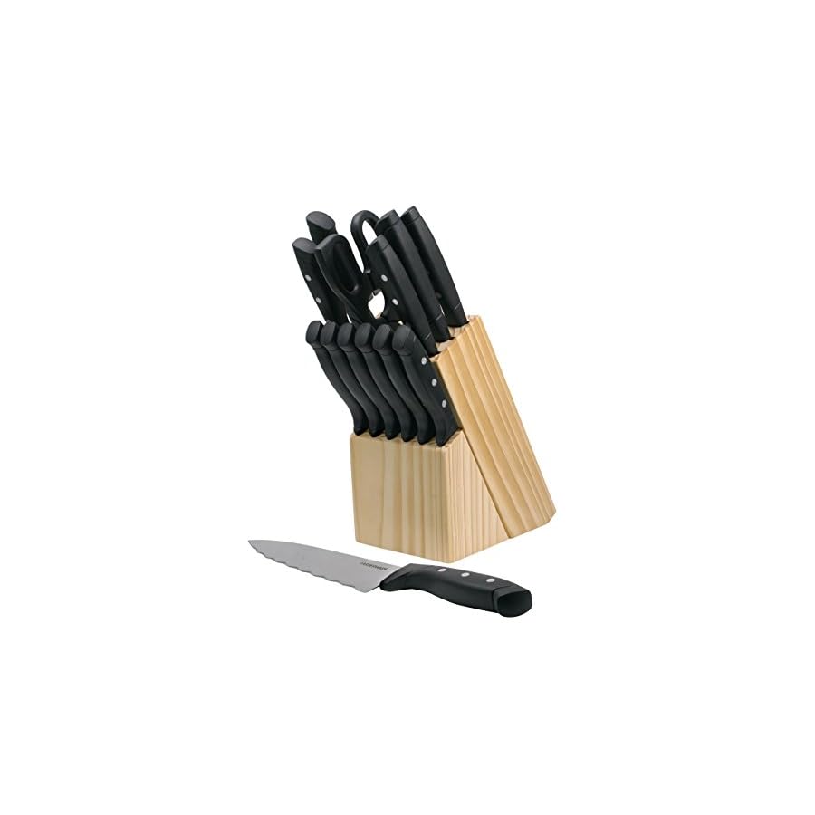 Farberware-22-Piece-Triple-Rivet-Rust-Resistant-Wave-Edge-High-Carbon-Stainless-Steel-Knife-Block-Set-BeechwoodBlack Farberware 22-Piece Triple Rivet Rust-Resistant Wave Edge High-Carbon Stainless Steel Knife Block Set, Beechwood/Black