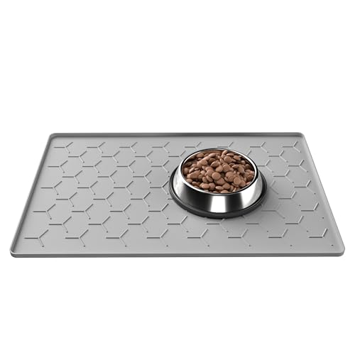 Pieviev Dog Cat Food Bowl Mat, Silicone Waterproof Food Grade Pet Food Mat for Floor, High Raised...
