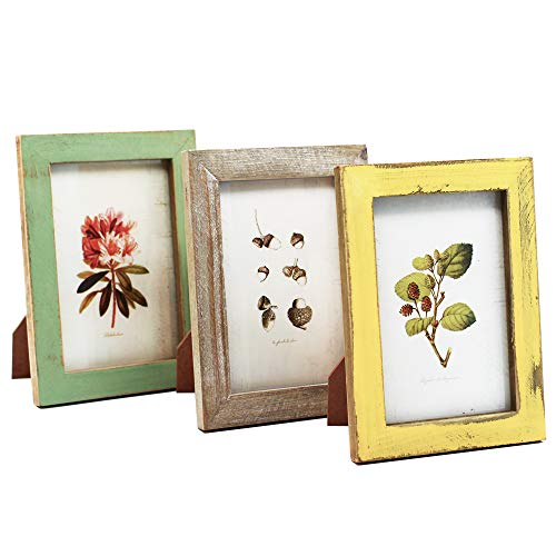 Yokoke 4X6 Inch Rustic Picture Frames - Farmhouse Distressed Frames 100% Reclaimed Wood Photo Frames For Tabletop Or Wall Mounting - Vertical & Horizontal - Home Office Gallery Decor - Yellow #TOP3