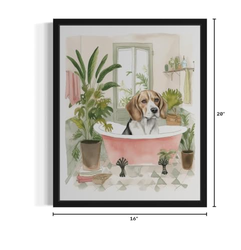 Image of Beagle in Bathtub Unframed Wall Art Poster Print, Animal Bathtub Restroom Wall Art Painting for Bathroom Decor Gallery Gallery 30 (Beagle in Bathtub, 20 inch L x 16 inch W, Unframed)