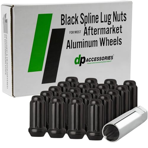 Image of DPAccessories Lug Nuts Compatible with 2007-2021 Toyota Tundra | Black Spline Style | Aftermarket Aluminum Wheels Only | Set of 20 Wheel Nuts & 1 Tool | DTOTUN02A-BK /1