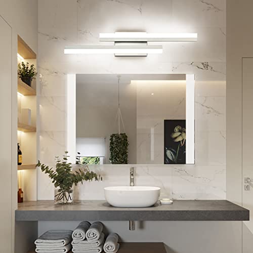 Image of PRESDE 24 Inch LED Bathroom Vanity Light Bar, Modern Brushed Nickel Wall Lighting Fixture Over Mirror