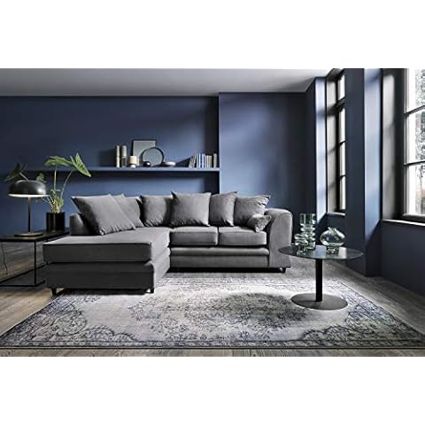 Abakus Direct Darcy Corner Group Settee Right or Left in Dark Grey Linen Fabric (Corner Left) Cover