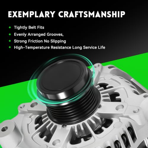 Image of 11792N New Alternator 180AMP Replacement for 2014-2021 Ram ProMaster 1500, ProMaster 2500, ProMaster 3500 3.6L, 6-Groove Decoupler Pulley 12V, Replace# 2100795, 2101201, 421000-7120