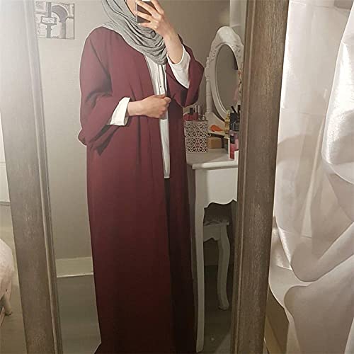 Abaya longue bordeaux en taille L avec manches longues et col V - 3