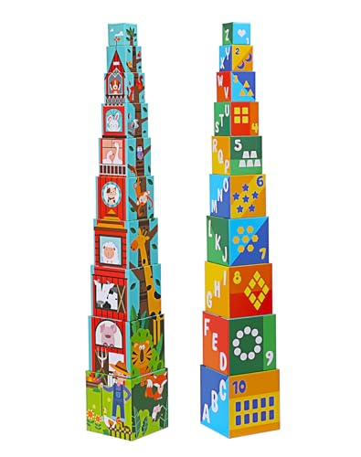 Beeqoo UT7001H12 Animal Sorting And Stacking Blocks - Educational Abc & Numbers Toy For Babies And Toddlers - Montessori Learning Tower -10 Nesting Cubes Building Set thumb #8