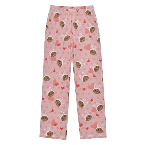 Cat with Bunny Ears Boys Long Pants Soft Trousers Elastic Waist Kids Lounge Bottoms with Pockets S-XL