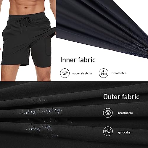 Arcweg Costume da Bagno da Uomo con Boxer Slip Foderato Pantaloncini da Bagno Fodera a Compressione 2 in 1 Pantaloncini da Spiaggia con Tasca con Cerniera Surf