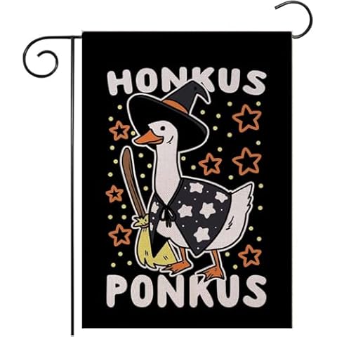 Halloween Garden Flag HONKUS PONKUS Witch Goose Halloween Flags 12x18 Inch Double Sided Funny Yard Decoration for Outdoor Welcome Halloween Outside Decor Happy Halloween Garden Yard Flag Cover