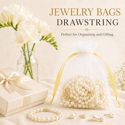 Image of ANZNKU 50 PCS Organza Bags 5 x 7, Small Mesh Gift Bags Bulk for Jewelry