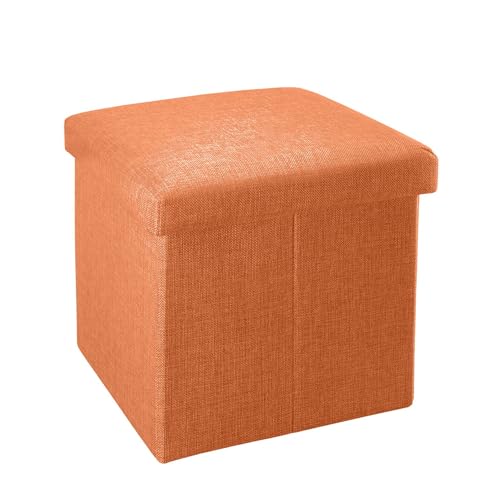 Intirilife Pouf Pliable 30x30x30 cm en Orange Mandarine – Boîte de Rangement Décorative en Tissu Aspect Lin pour Gagner de l'espace – Tabouret Coffre...