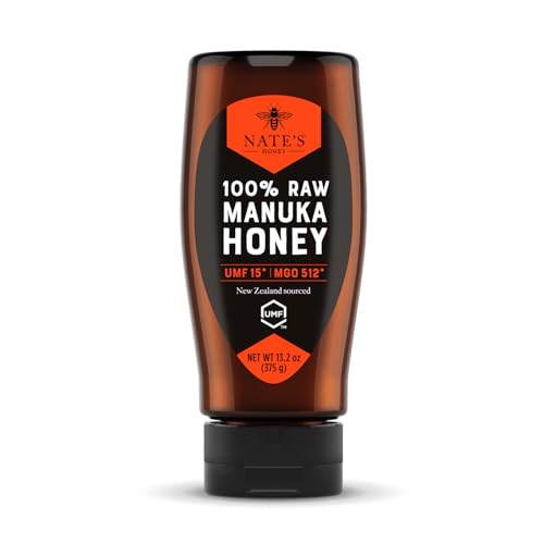 Nate's Raw Manuka Honey New Zealand MGO 512+ | UMF Certified 15+ | 13.2 oz Squeeze Bottle